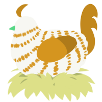 A white and ochre chicken with a bar pattern