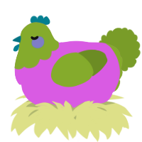 A orchid and chartreuse chicken with a head pattern
