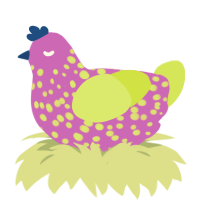 A orchid and lime chicken with a speckle pattern