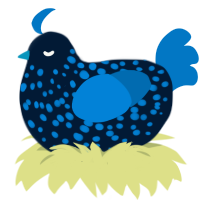 Monet, a tumblr and sapphire chicken with a speckle pattern