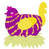 A plum and yellow chicken with a bar pattern