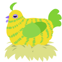 A yellow and grass chicken with a bar pattern