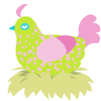 (unnamed), a lime and pink chicken with a speckle pattern