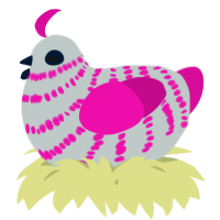 A silver and fuchsia chicken with a bar pattern