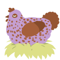 A lilac and russet chicken with a speckle pattern