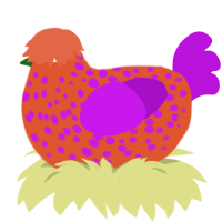 Hot Pepper, a vermilion and amethyst chicken with a speckle pattern