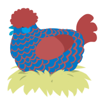 A sapphire and red chicken with a lace pattern