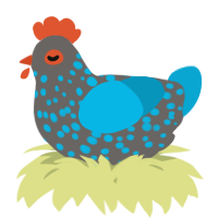 A grey and cerulean chicken with a speckle pattern