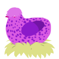 A orchid and violet chicken with a speckle pattern