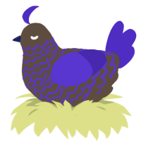 painted turd, a bark and indigo chicken with a lace pattern