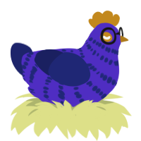 A indigo and navy chicken with a bar pattern
