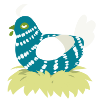 A sea and white chicken with a bar pattern