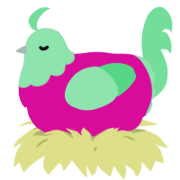 A fuchsia and spring chicken with a head pattern