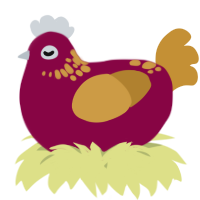 A maroon and gold chicken with a neck-speckle pattern