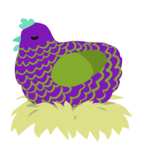 A violet and chartreuse chicken with a lace pattern