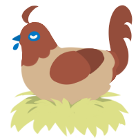 Featherless biped, a beige and russet chicken with a head pattern