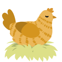 A honey and ochre chicken with a bar pattern