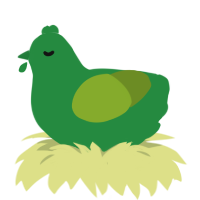 Bob, a viridian and chartreuse chicken