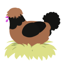 A brown and black chicken with a head pattern