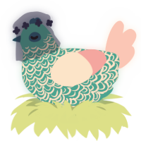 Certainty, a cerulean and pink chicken with a double-lace pattern
