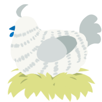 A white and silver chicken with a bar pattern