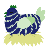 A navy and gluppy chicken with a bar pattern