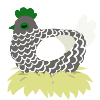 A grey and white chicken with a lace pattern