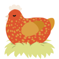 A vermilion and orange chicken with a speckle pattern