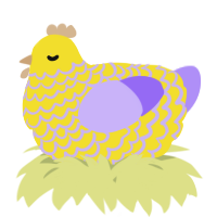 A yellow and lilac chicken with a lace pattern