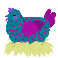 A sea and plum chicken with a speckle pattern