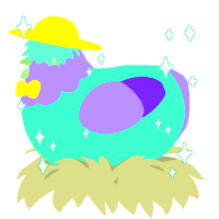 A mint and lilac chicken with a head pattern