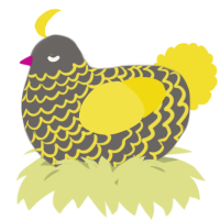 A grey and yellow chicken with a lace pattern