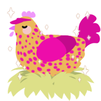 A honey and fuchsia chicken with a speckle pattern