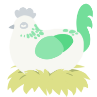 mist, a white and spring chicken with a neck-speckle pattern