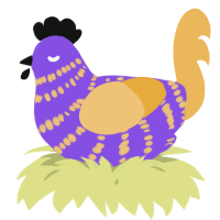A blurple and honey chicken with a bar pattern