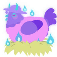 A lavender and blurple chicken with a head pattern