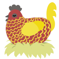 monkey, a red and yellow chicken with a lace pattern