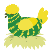 A viridian and yellow chicken with a bar pattern