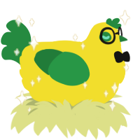 Sponge, a yellow and viridian chicken