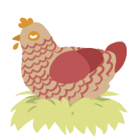 A beige and red chicken with a lace pattern
