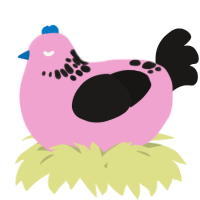 A pink and sable chicken with a neck-speckle pattern