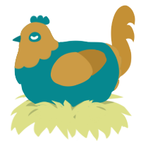 A teal and gold chicken with a head pattern