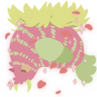A pink and gluppy chicken with a bar pattern
