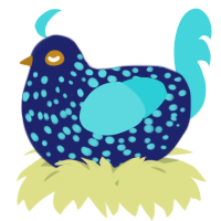 A navy and aqua chicken with a speckle pattern