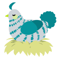 A mist and teal chicken with a bar pattern