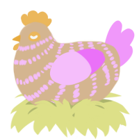 A beige and lavender chicken with a bar pattern