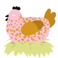 A rose and ochre chicken with a speckle pattern