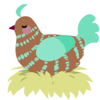 A brown and mint chicken with a bar pattern