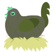 Mossy Cobble, a grey and olive chicken with a double-lace pattern