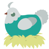 A turquoise and silver chicken with a head pattern